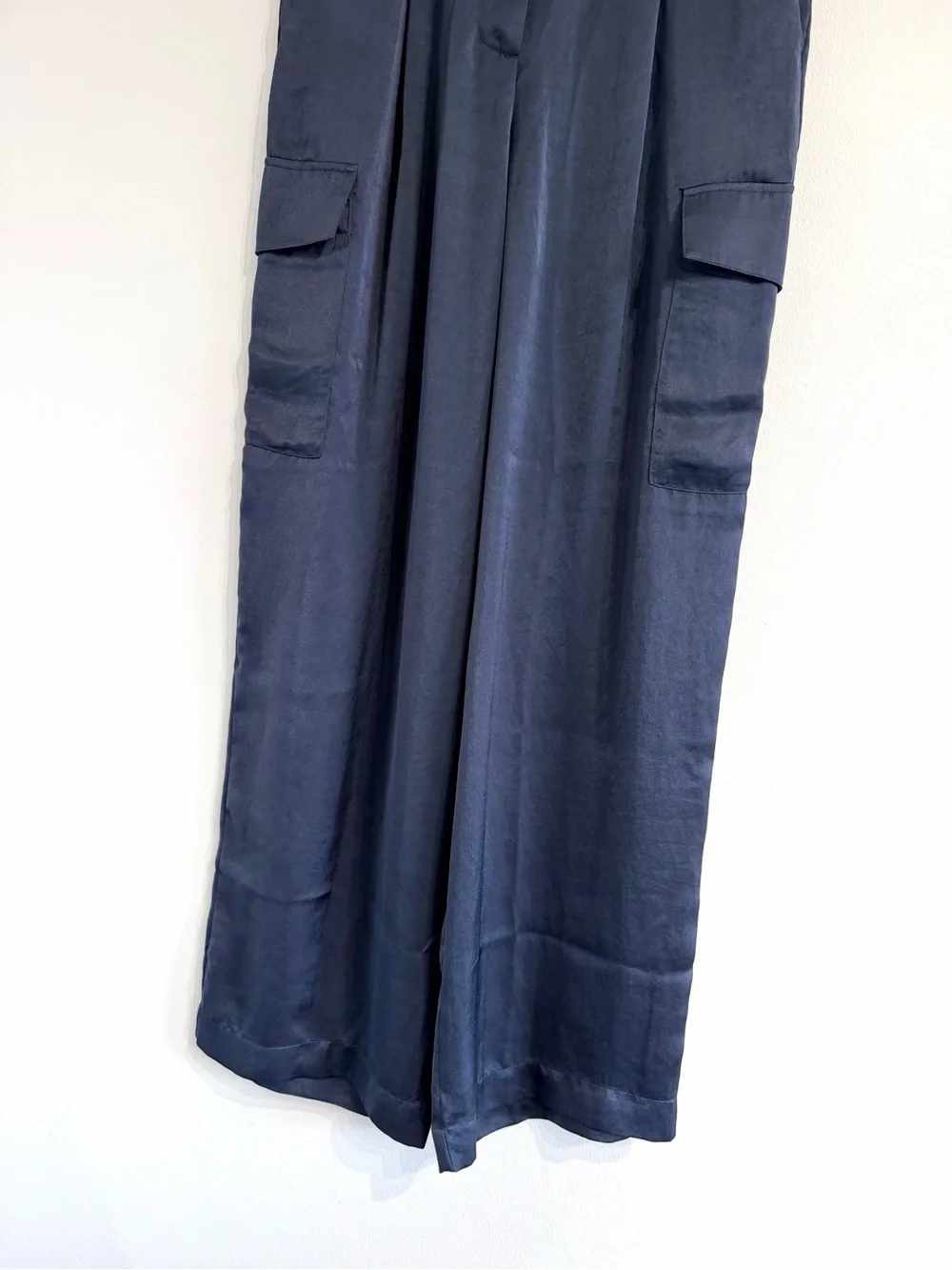Ba&sh Cary Wide-Leg Navy Cargo Dress Pants slinky fabric